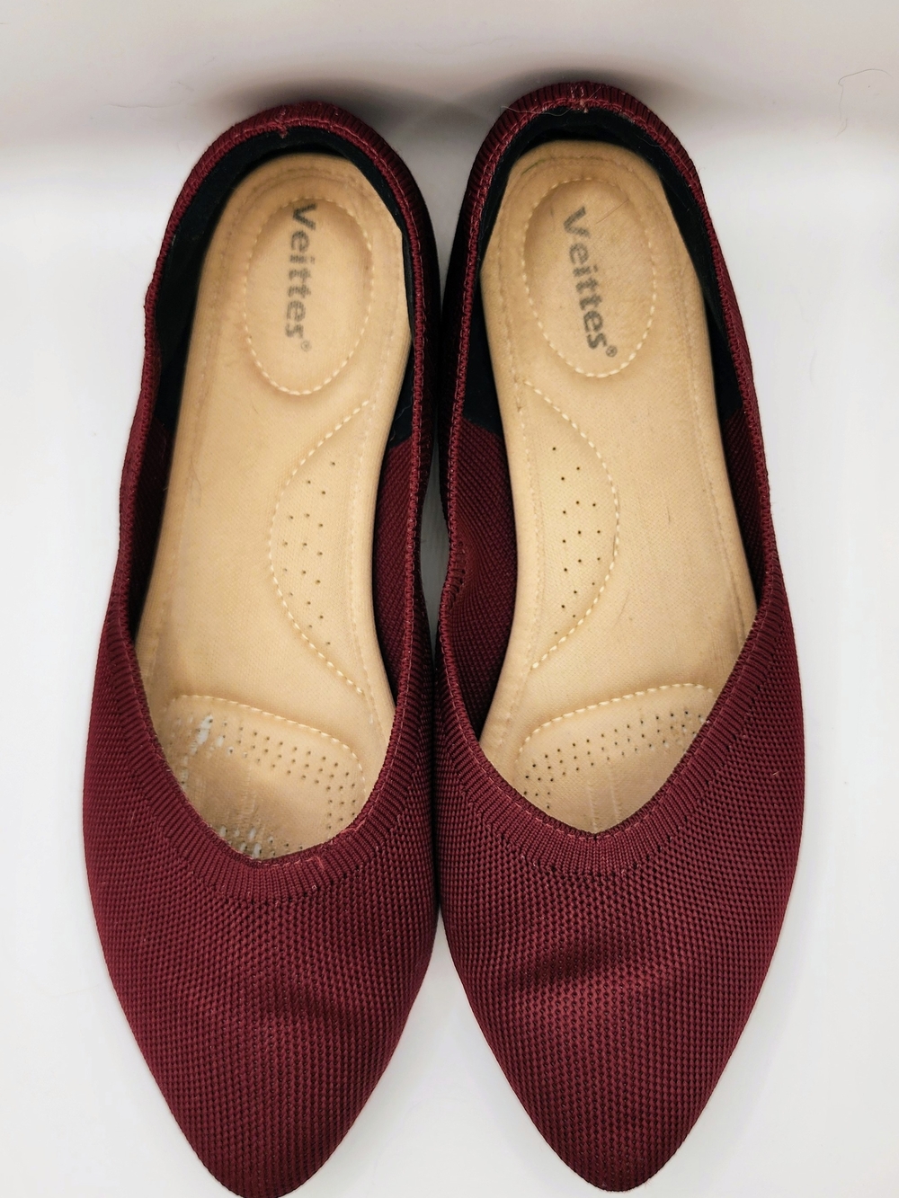 VEITTES Women’s 9W Burgundy Knit Ballet Flats Wide Width